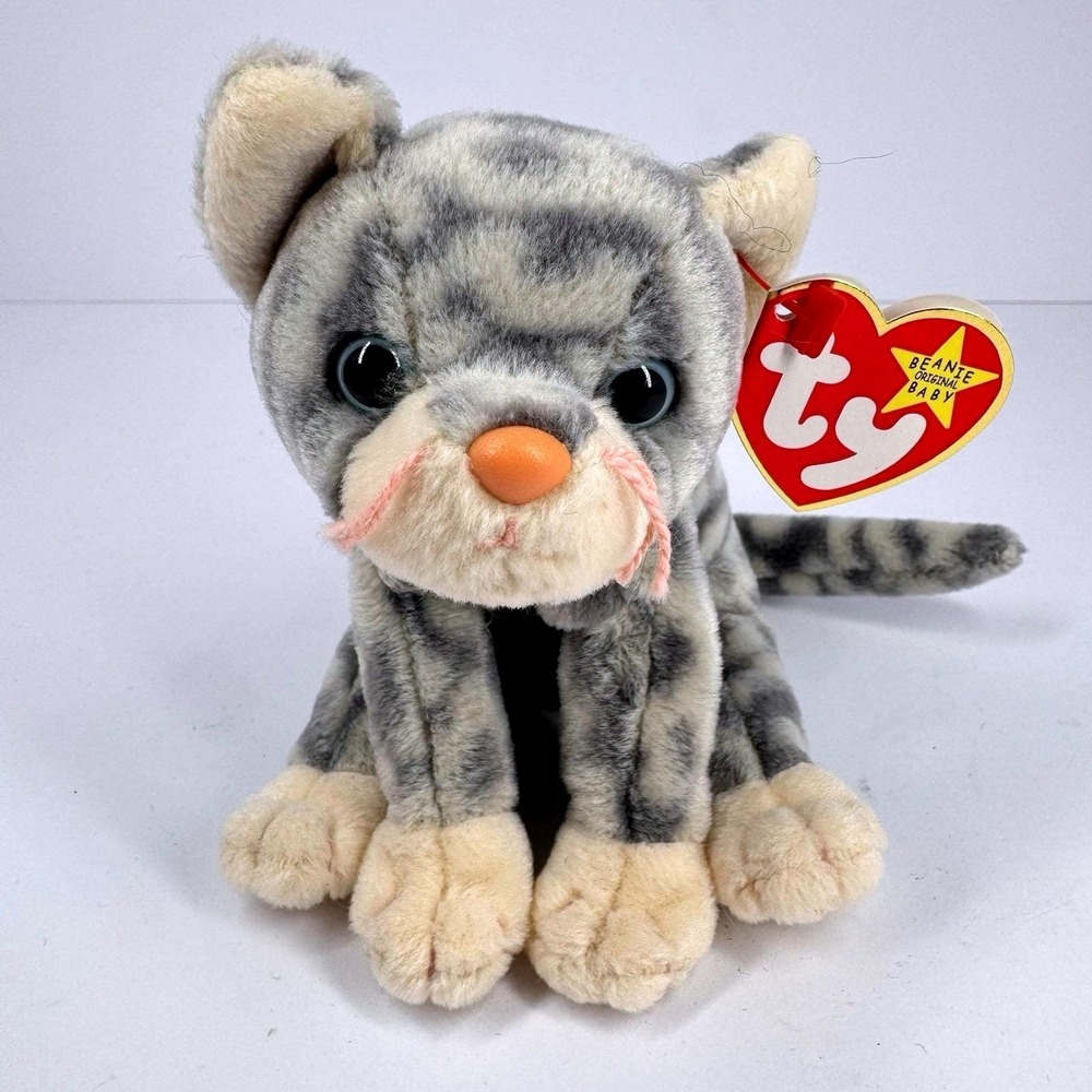 Ty Beanie Baby‎ Silver the Cat 1999 P.E. Pellets Gray Tabby w Tags